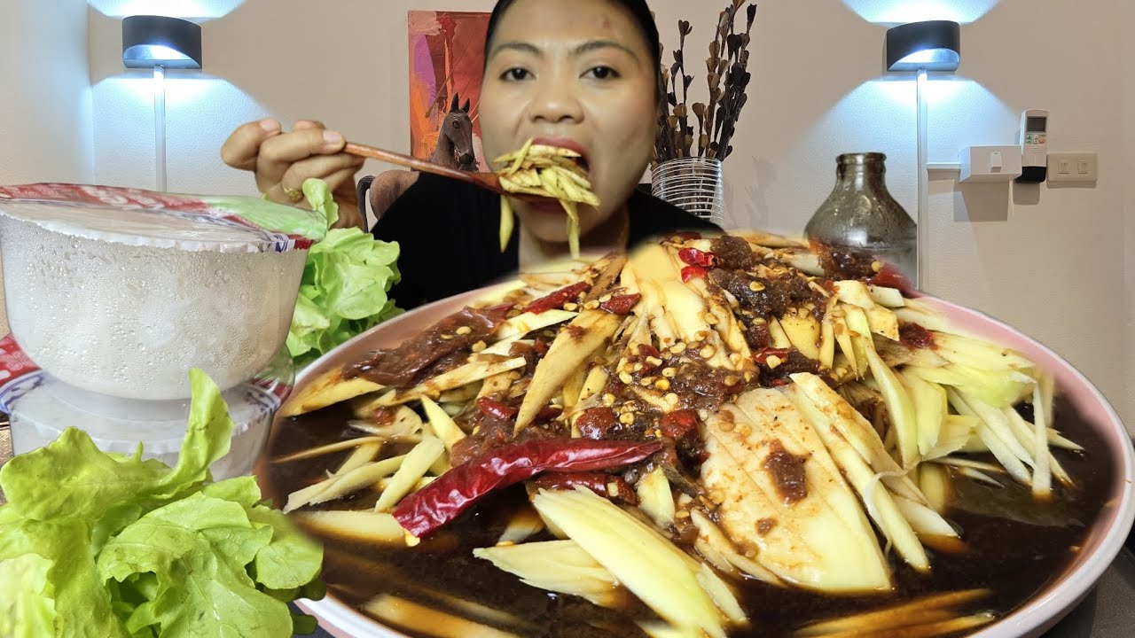 Spicy Chop Mango with spicy sauce Rice mukbang