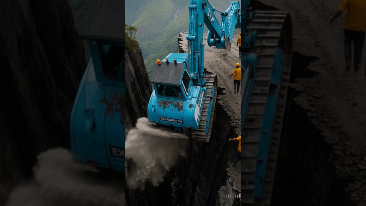 M&aacute;y x&uacute;c khổng lồ rơi xuống v&aacute;ch n&uacute;i 😱 #excavator #mayxuc #xcavator