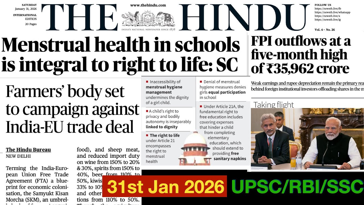 31 JANUARY 2026 The Hindu Daily News Analysis for UPSC, RBI, NABARD, SSC& More|UPSC Current Affairs