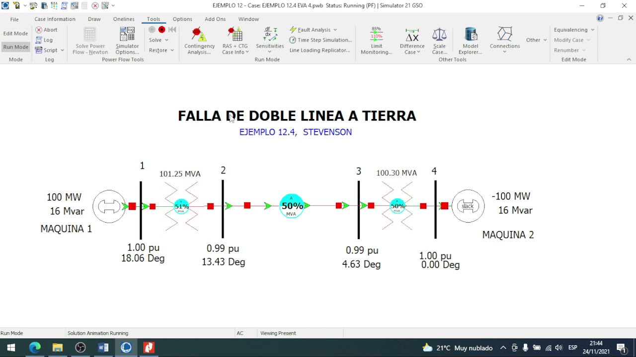 FALLA DE DOBLE LINEA A TIERRA. POWER WORLD