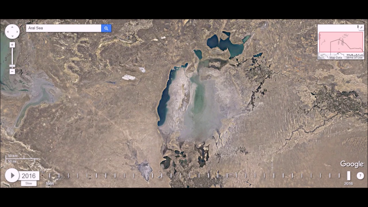 Aral Sea Disappearing  - Time Lapse