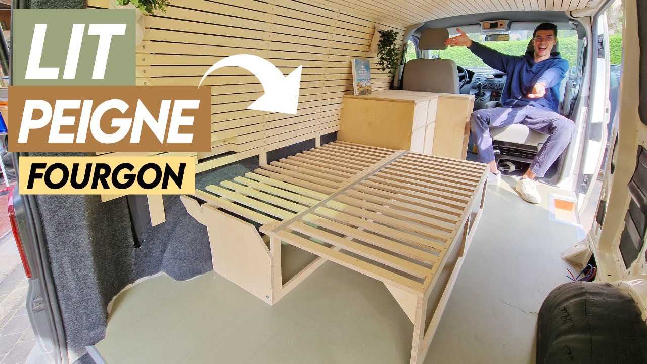 23. Fabriquer un LIT PEIGNE sans TASSEAU - PLANS - Aménagement Fourgon Van aménagé VW T5 #Vanlife 🚐