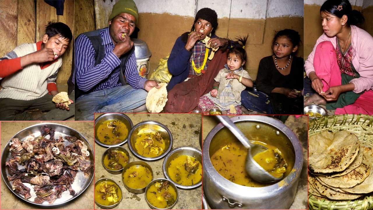 Zupa curry buff w rodzinie brata Dharme || wiejski Nepal || wiejski przepis na zupę buff i chleb ||
