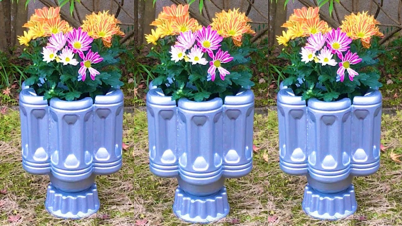 Beautiful And Simple Cement Flower Pots From Old Plastic Bottles / DIY  モルタル  セメント