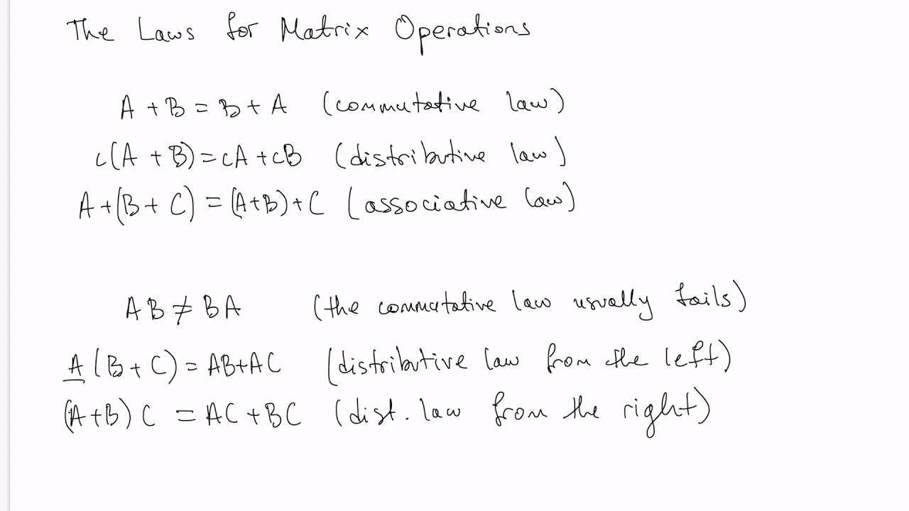 Laws for Matrix Operations