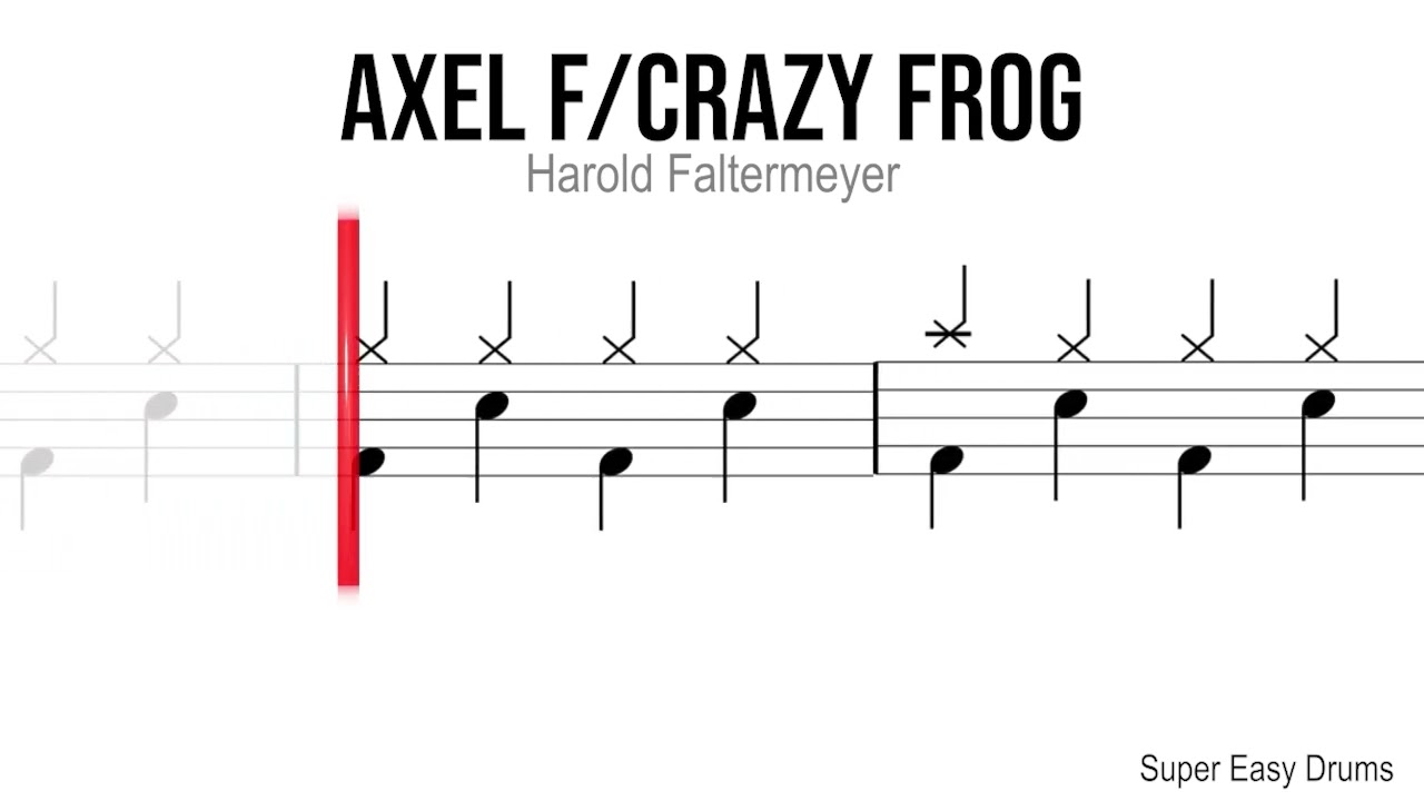 AxelF/Crazy Frog - Harold Faltermeyer | BEGINNERS DRUMS | Scrolling Scores