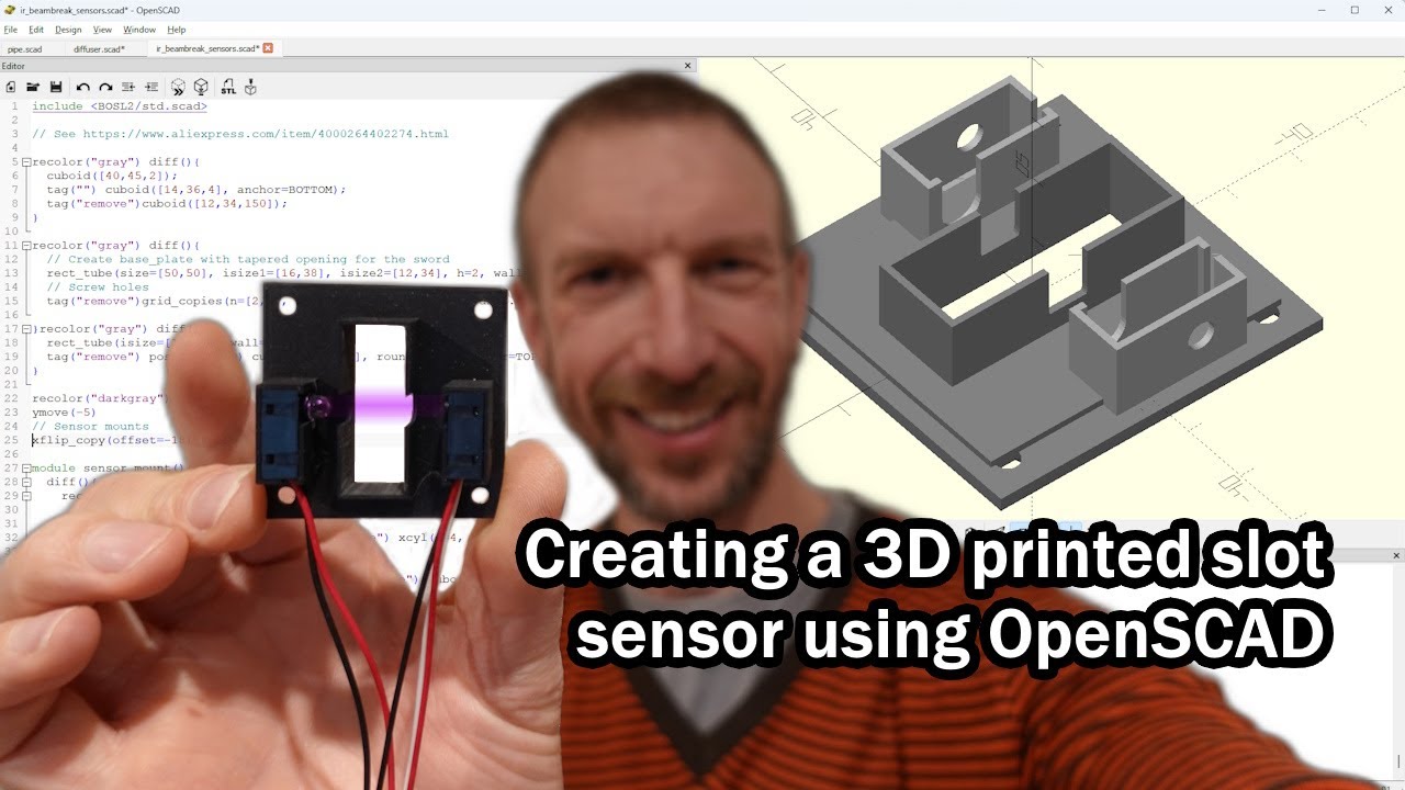 Creating a 3D printed electronic sensor mount using OpenSCAD