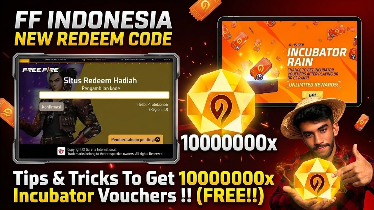 FF Indonesia Redeem Code Today Unlimited incubator Vouchers Tips & Tricks