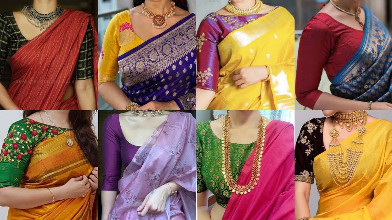 Contrast Saree Blouse Matching Ideas / Latest Contrast Saree Blouse / Contrast Colour saree Blouse