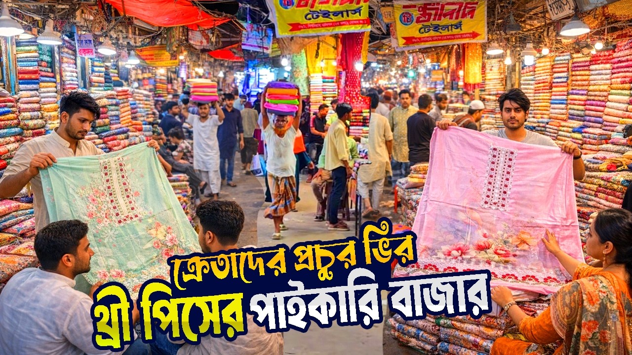 থ্রি পিস পাইকারি বাজারে ক্রেতাদের উপচে পড়া ভিড় | ইন্ডিয়ান/পাকিস্তানি ব্রান্ডের থ্রি পিস কালেকশন