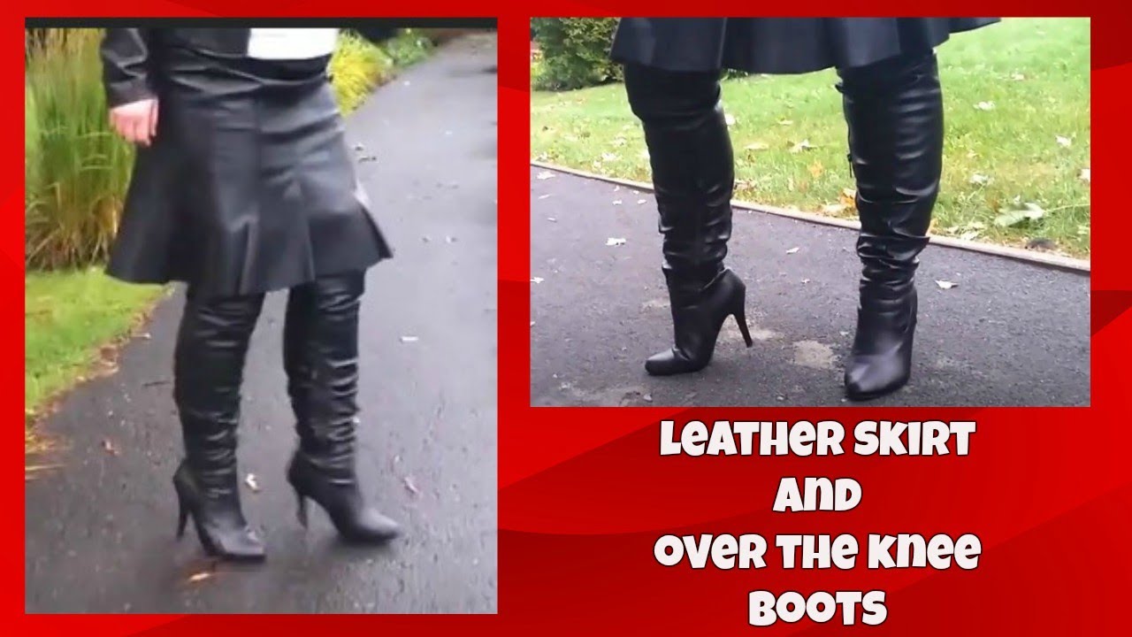 BLACK LEATHER SKIRT (with Over the Knee boots)
