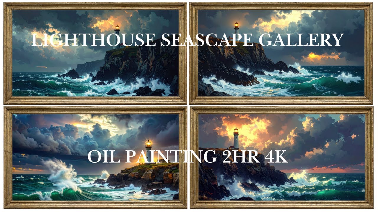 Painting a Turbulent Sea Lighthouse in Acrylic 4K (2HR) – Dramatic Coastal Oil Paintings TV Art