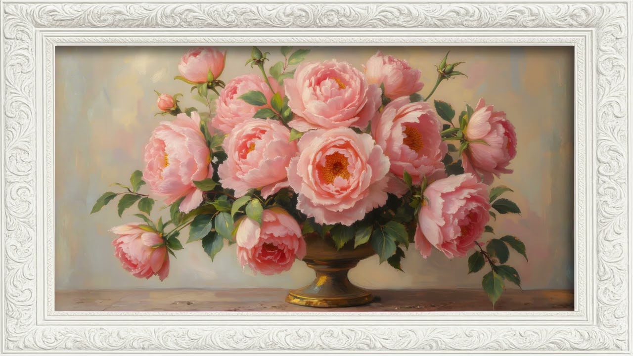 Pink Roses Painting 4K Frame TV Art Wallpaper Valentine Screensaver