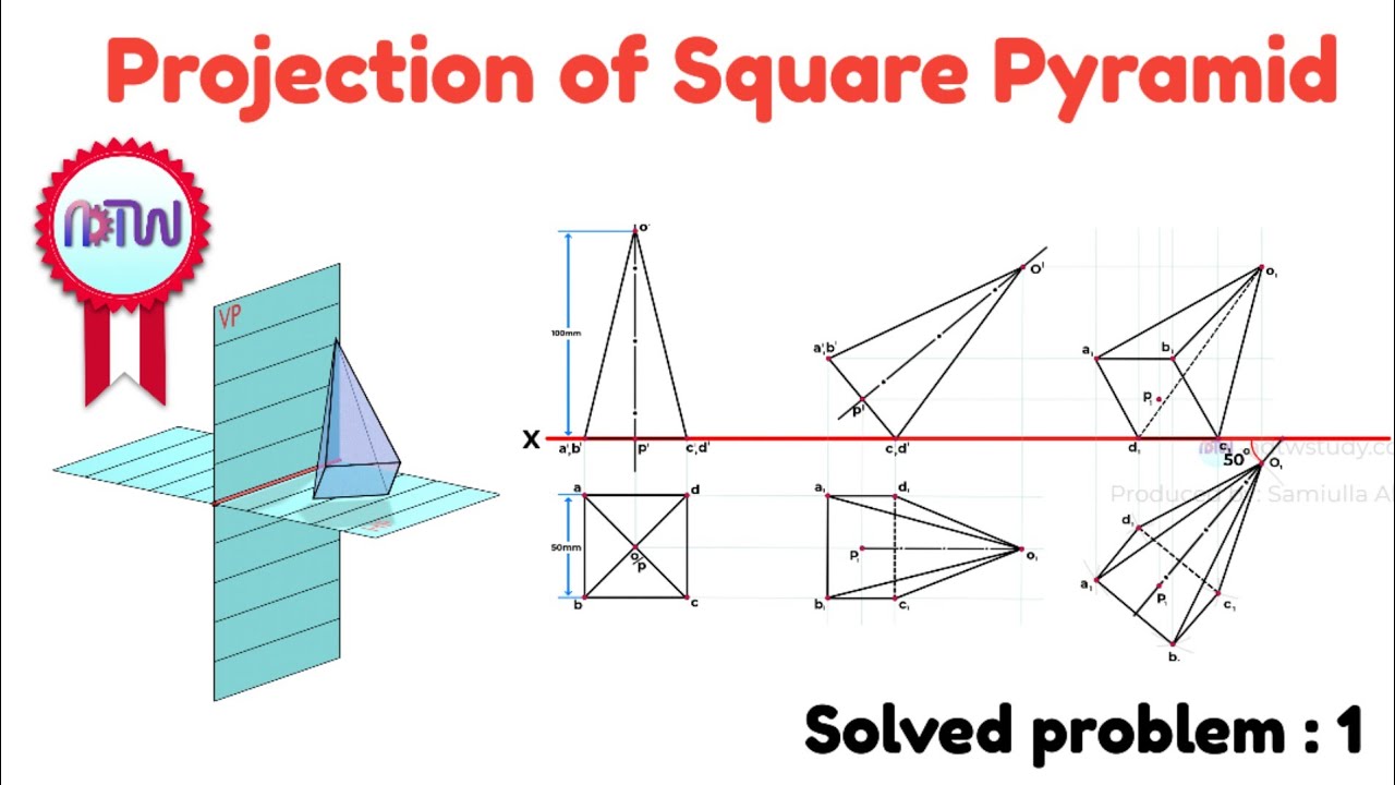 Projection of Square Pyramid Explained: Step-by-Step Problem Solving | Engineering Drawing