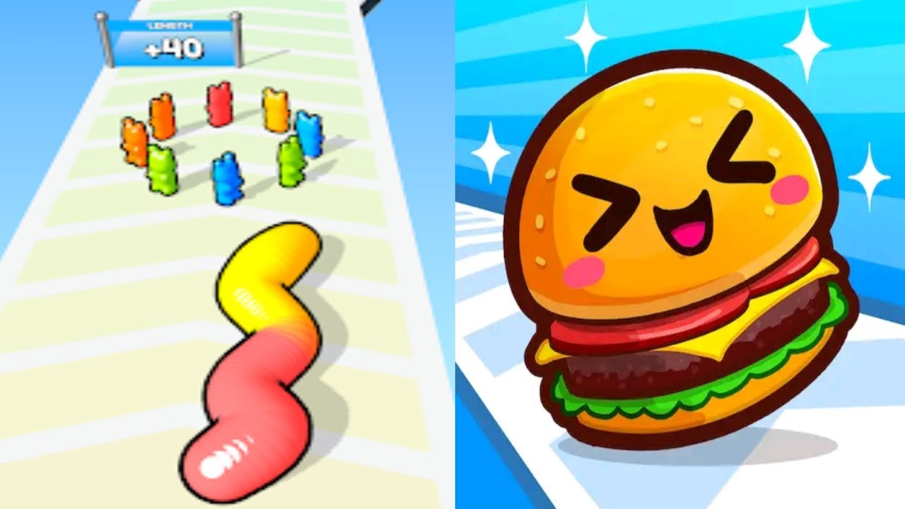 New Update 2026 🔥 Gummy Worm Go VS Food Run - All Levels Gameplay Video 