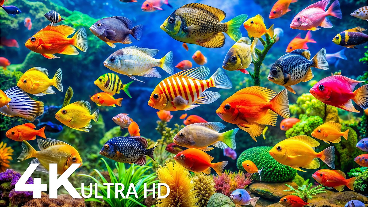 DREAM AQUARIUM 4K - Marine Life, Sea Animals and Coral Reef - Fish Tank Sounds for Deep Sleep #85