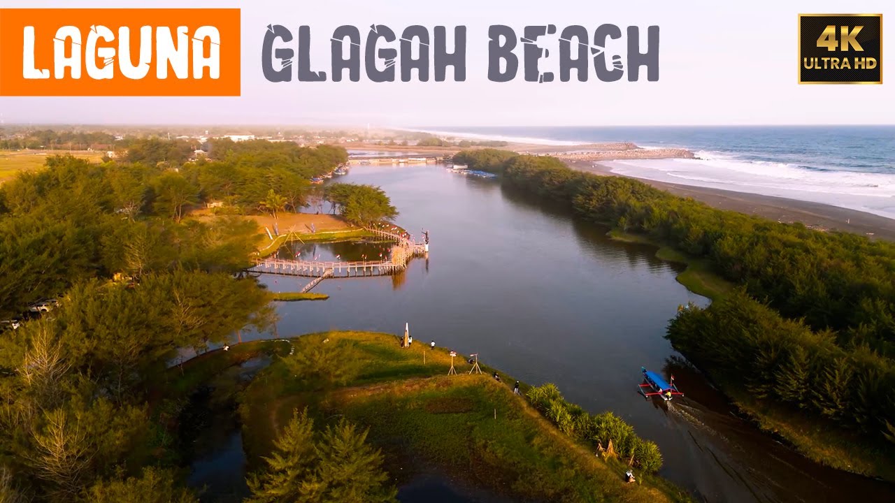 NAIK PERAHU di LAGUNA GLAGAH BEACH PANTAI KULON PROGO YOGYAKARTA INDONESIA 4K Cinematic Drone View