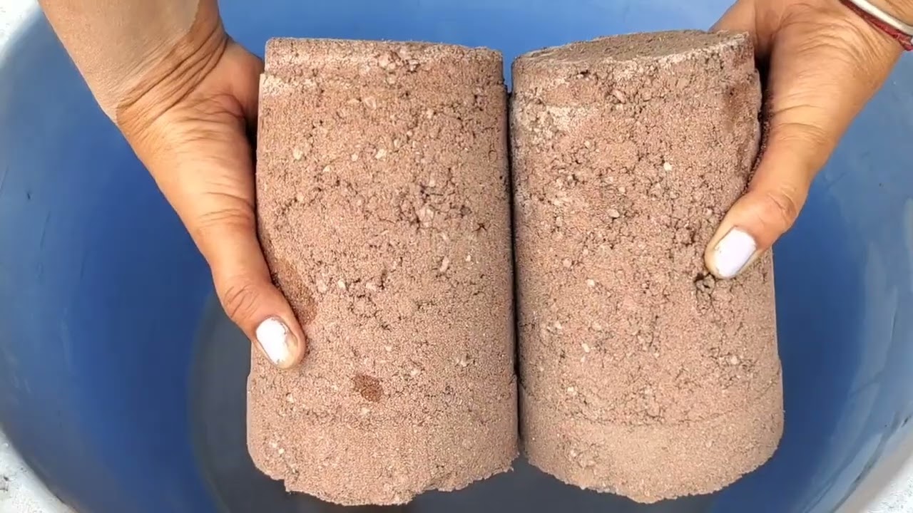 Asmr - Soft Red dirt with white concrete dry and water 💦 crumbling #oddlysatisfying 