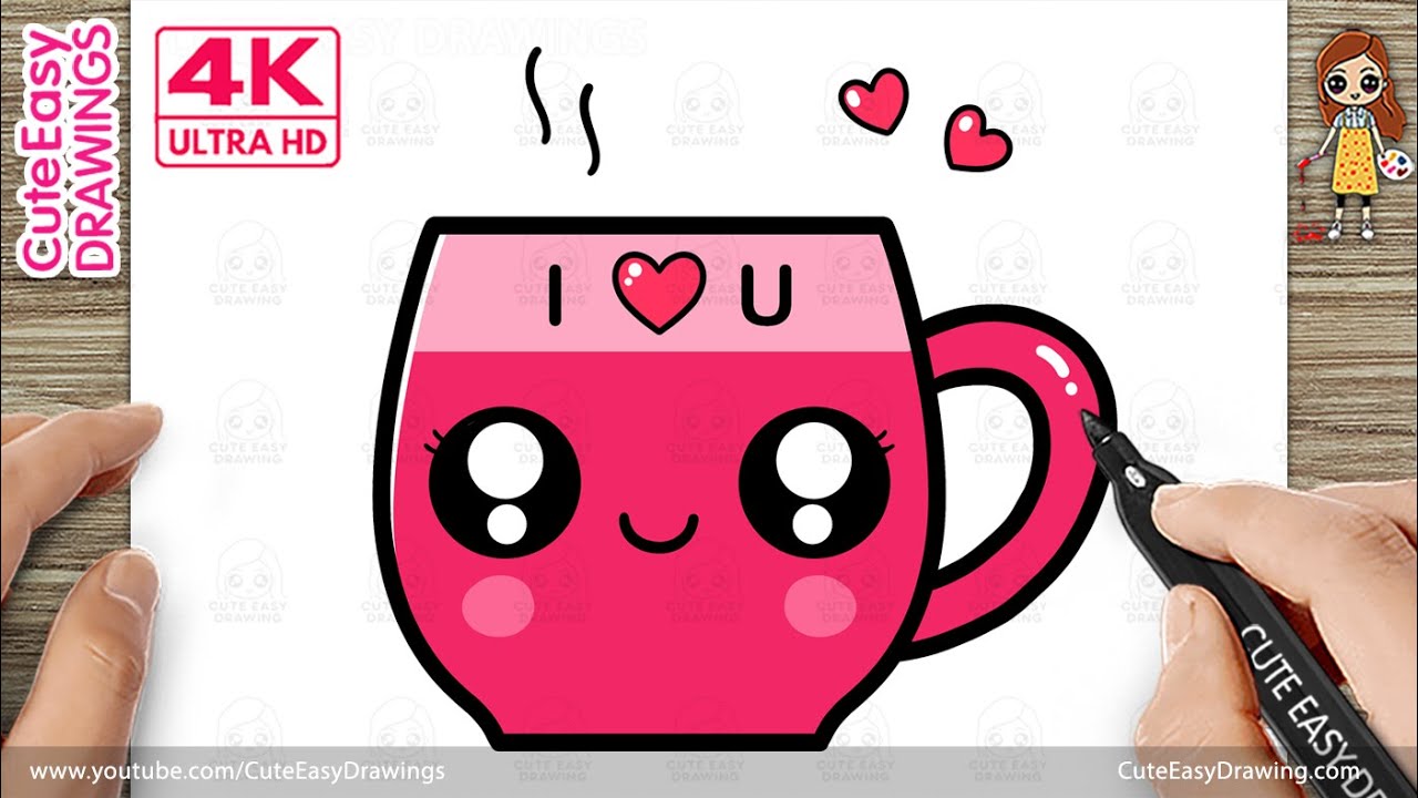 How to Draw a Cute &ldquo;I ❤️ U&rdquo; Coffee Mug / Tea Cup | Easy Step by Step Drawing