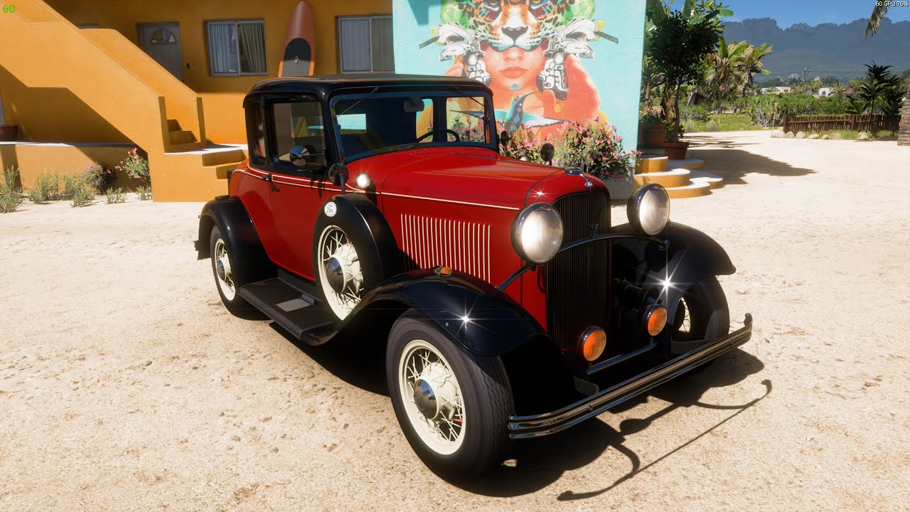 Forza Horizon 5 . Ford De Luxe Five-Window Coupe 1932 . Car Show Speed Jump Crash Test Drive .