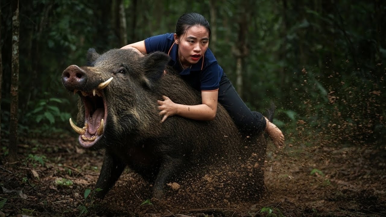 90 Days Survival: Girl Avoids Wild Boar Attacks & Hides in an Ancient Tree Trunk | Deep Forest