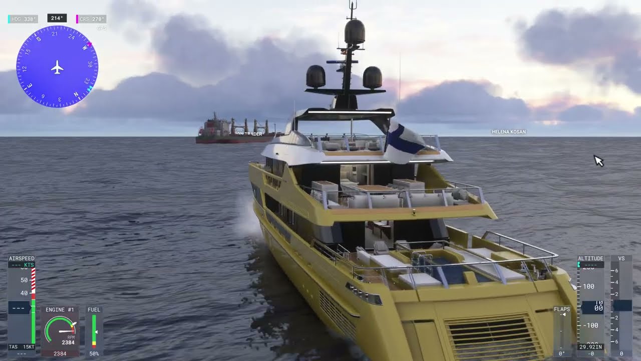 Finnish Yacht Follows Aircraft Carrier, Super Yacht 52 Steel, MSFS24, Sailor Peku.