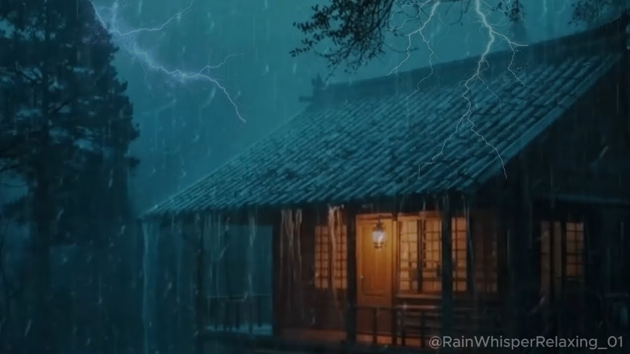 ASMR Thunderstorm Rain in Cozy Wooden Cabin 🌩️ Heavy Rain, Lightning & Deep Sleep