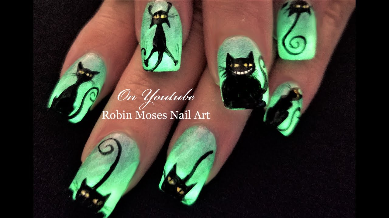 Glowing Black Cats! Easy Halloween DIY Nail Art Design Tutorial