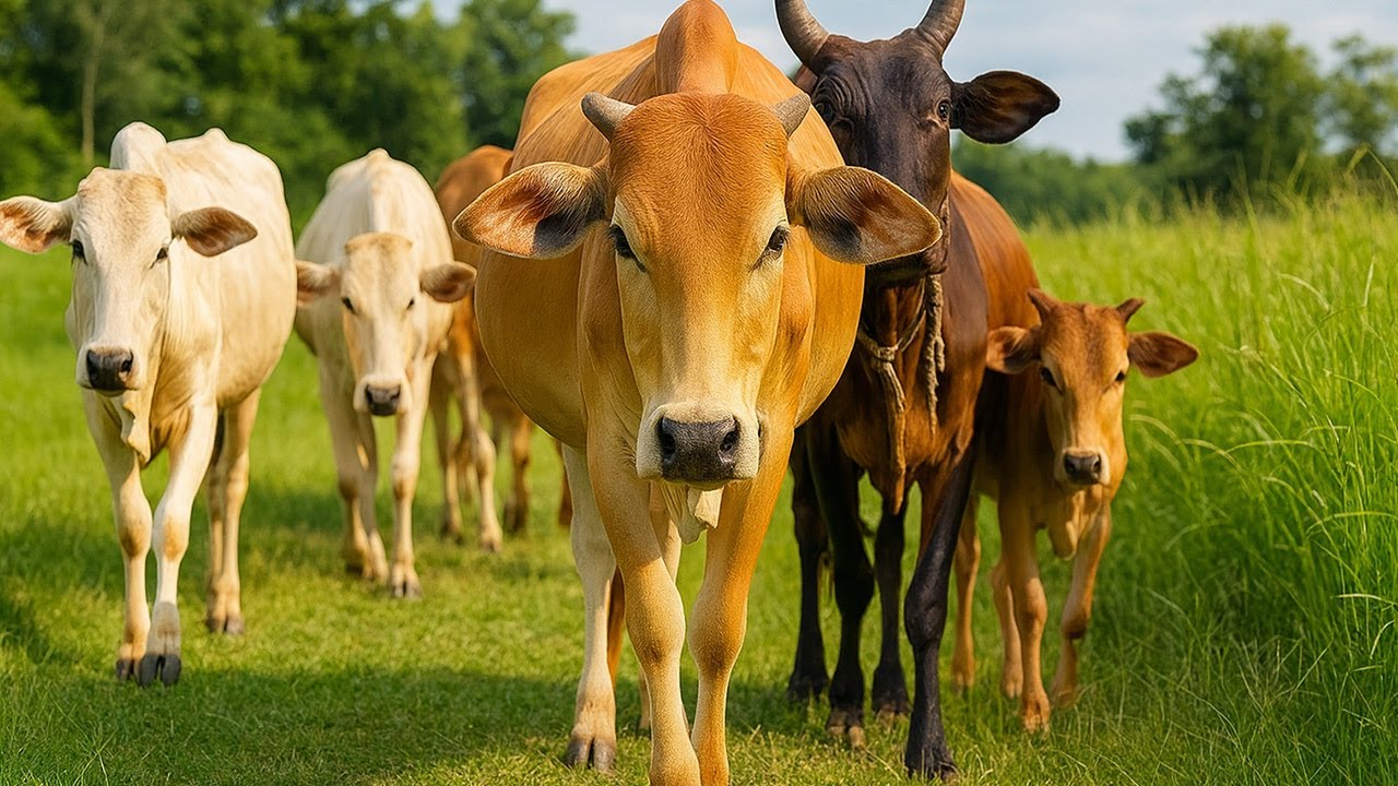 Puluhan sapi berjalan menuju padang rumput hijau, Suara Sapi Moo, Aktivitas sapi lucu di ladang