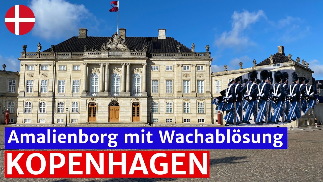 Amalienborg mit Museum und die Wachablösung der Leibgarde in Kopenhagen 08.2023