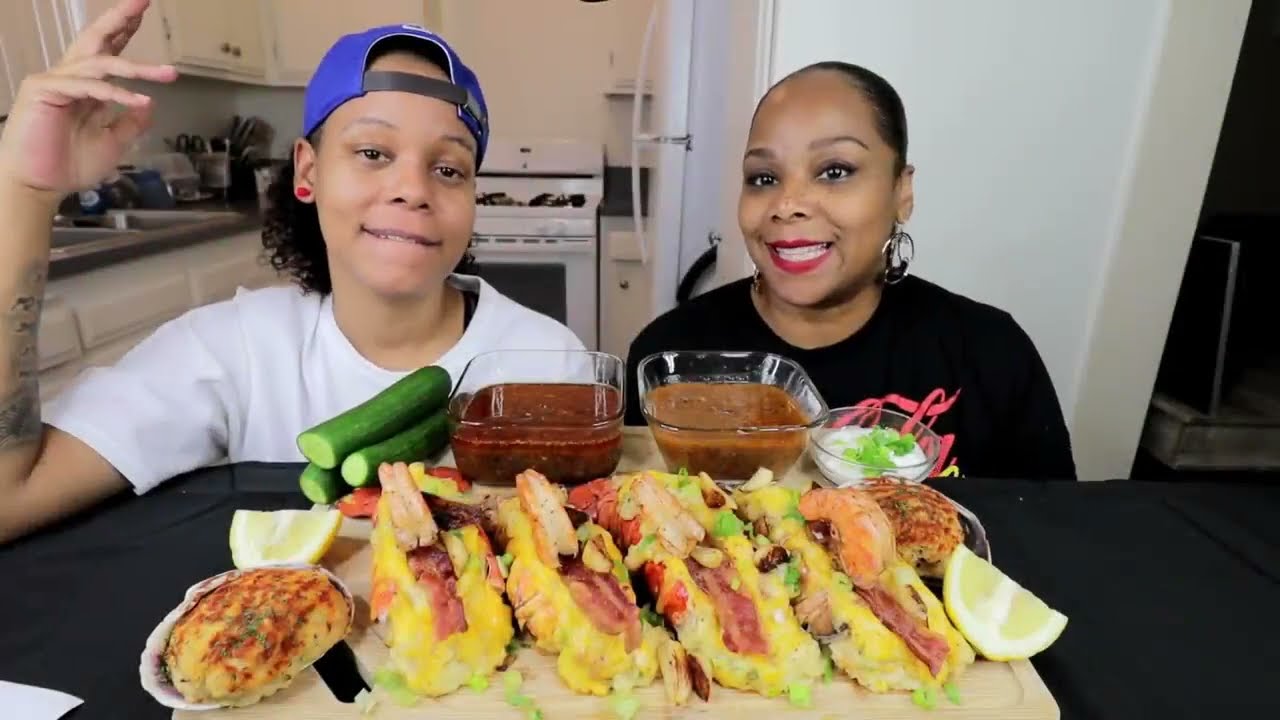 CHEESY LOADED LOBSTER TAILS MUKBANG!!!