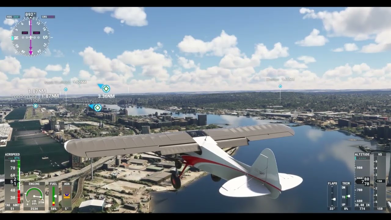 Landing at London City Airport. East London, England.
