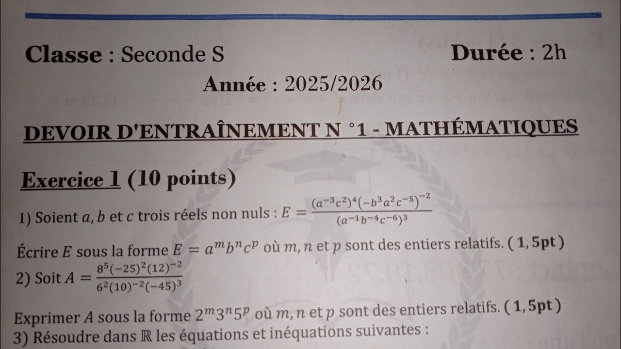 Préparation devoir en classe de seconde S.
