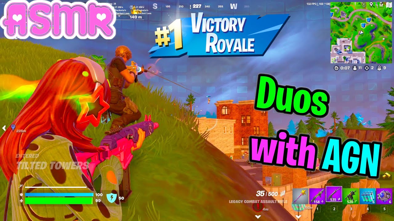 ASMR Gaming 🍀 Fortnite Duos with AGN Relaxing Gum Chewing + Controller Sounds Whispering 🎧