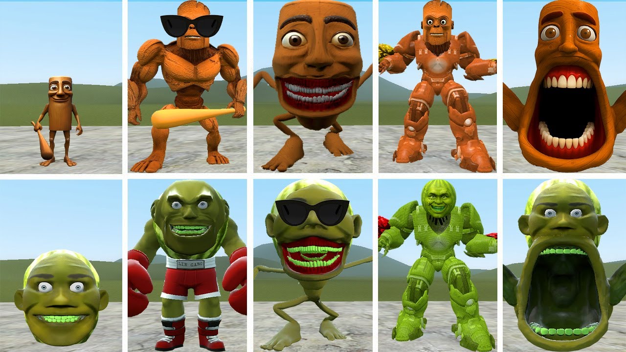 YES YES: ALL THE NEW EVOLUTIONARY FORMS OF THE TUNGTUNG SAHUR FAMILY VS LINGANG MELON IN GMOD!