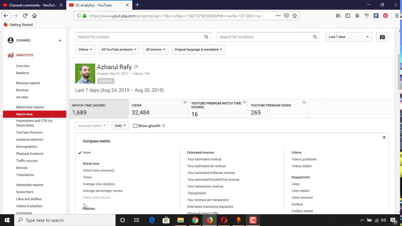 How To See Youtube Channel Watch Time In Hours