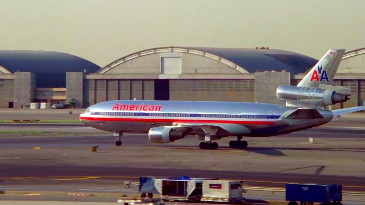 American Airlines Douglas DC-10-10 taxis  and takes off from New York Kennedy International Airport