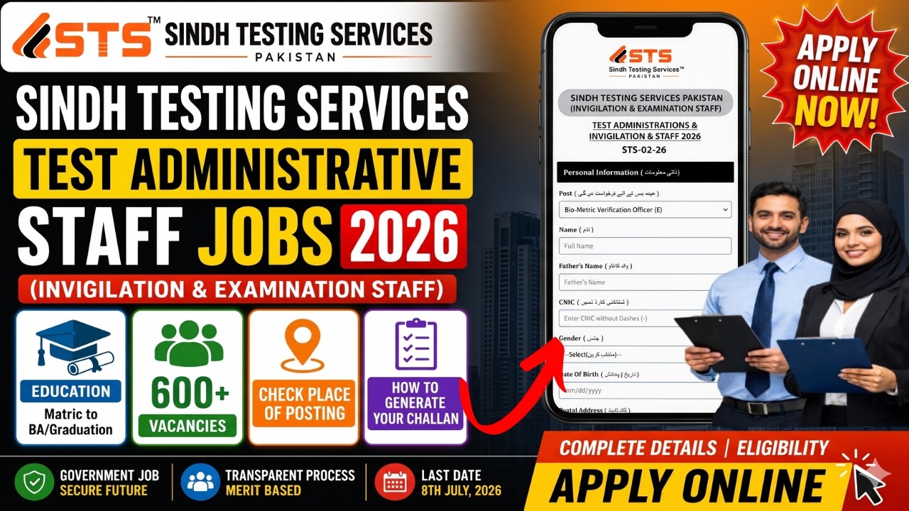 600+ Sindh Testing Services Administrative Staff Jobs 2026 | STS Jobs 2026 Online Apply