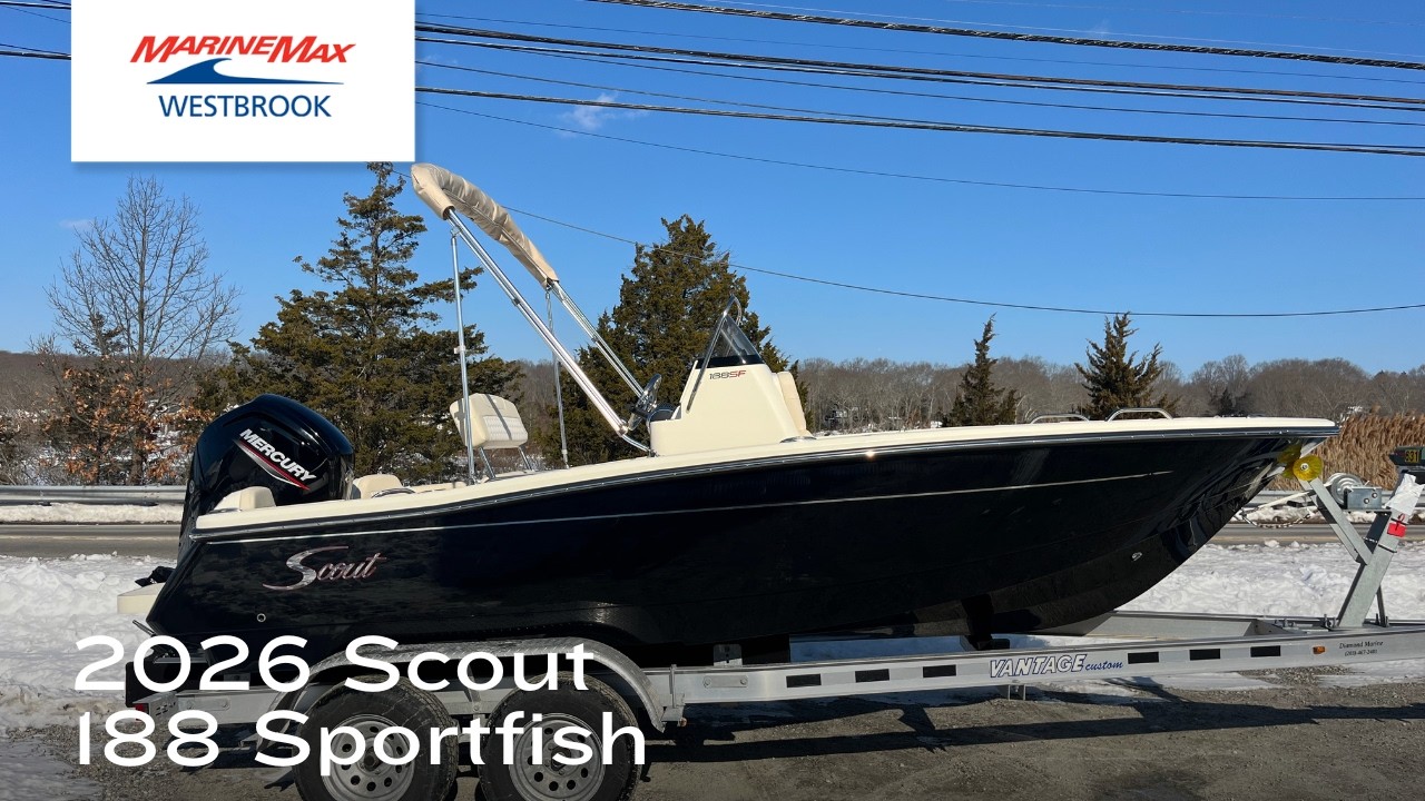 Продается рыболовная яхта Scout 188 Sportfish 2026 года выпуска в MarineMax, Вестбрук, Коннектикут.