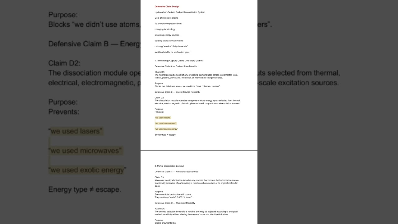 Hydrocarbon-Derived Carbon Reconstitution System - Defensive Claim