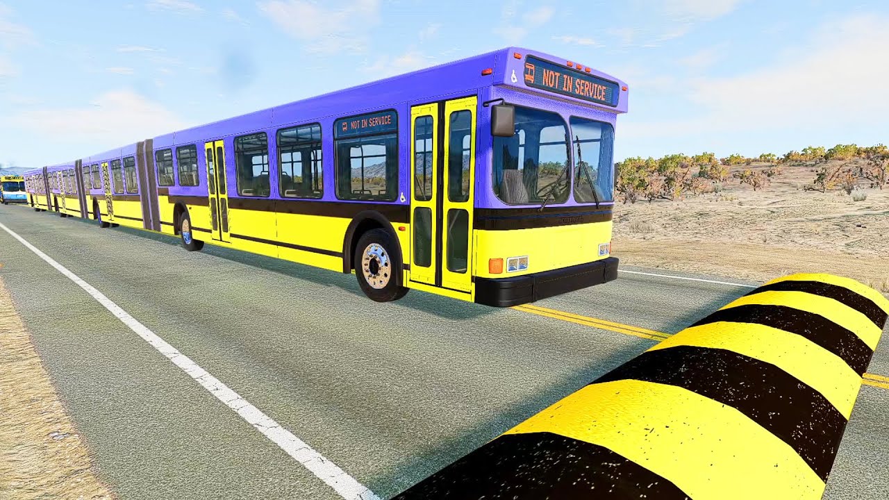 LONG BUS, CITY BUS, SCHOOL BUS Vs MASSIVE SPEED BUMPS - BeamNG.Drive