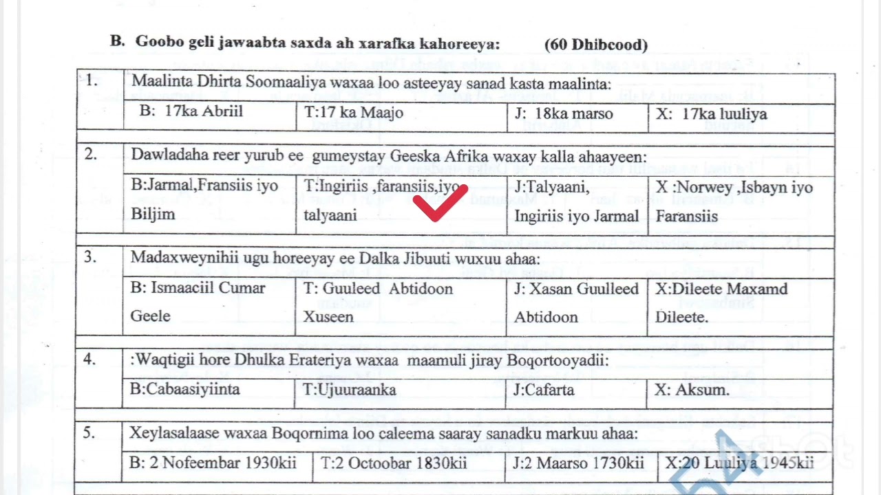 Imtixaanka Dowlada 2023 maadada C.B. fasalka 8aad.q.1aad.