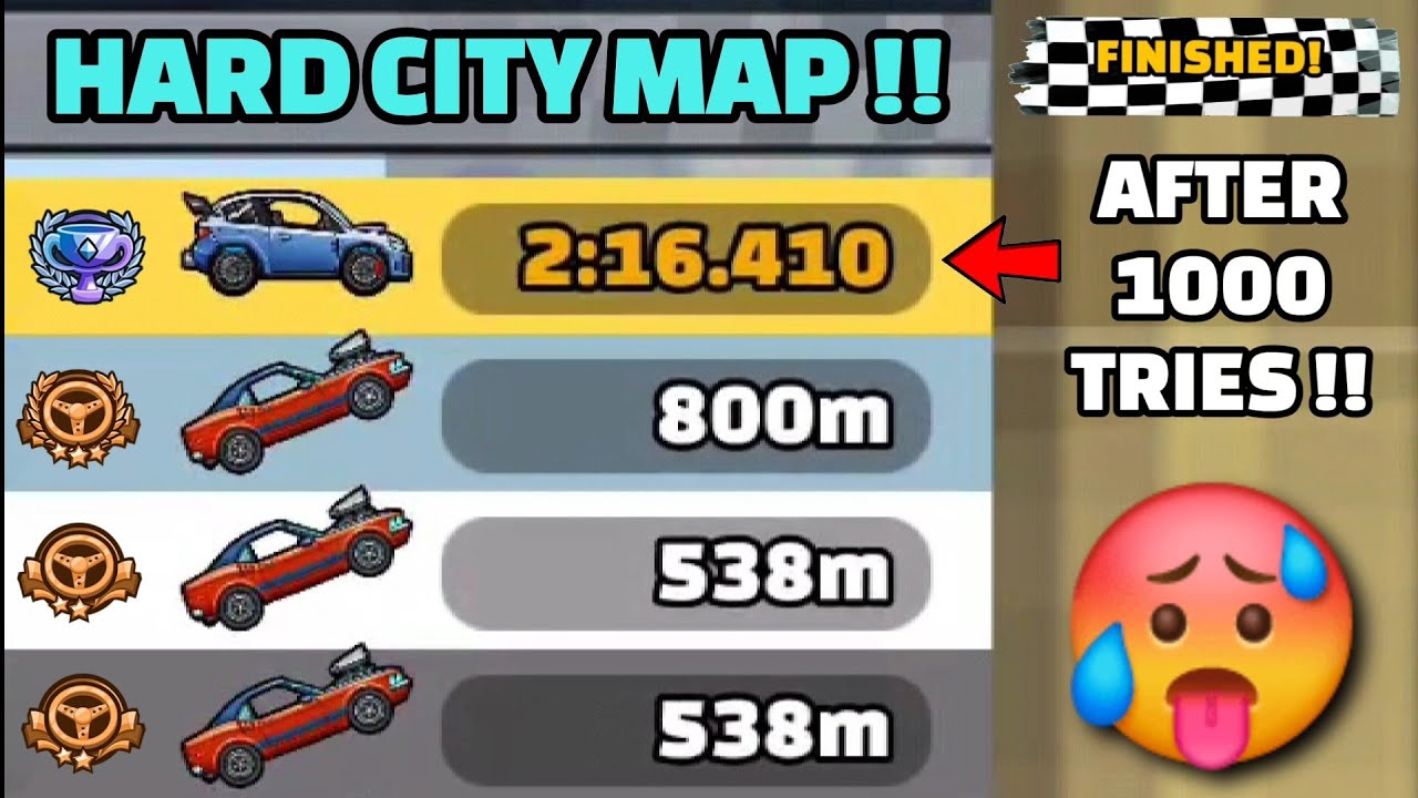 I FINISH HARD CITY MAP AFTER 1000+ TRIES 🥵 IN COMMUNITY SHOWCASE - Hill Climb Racing 2