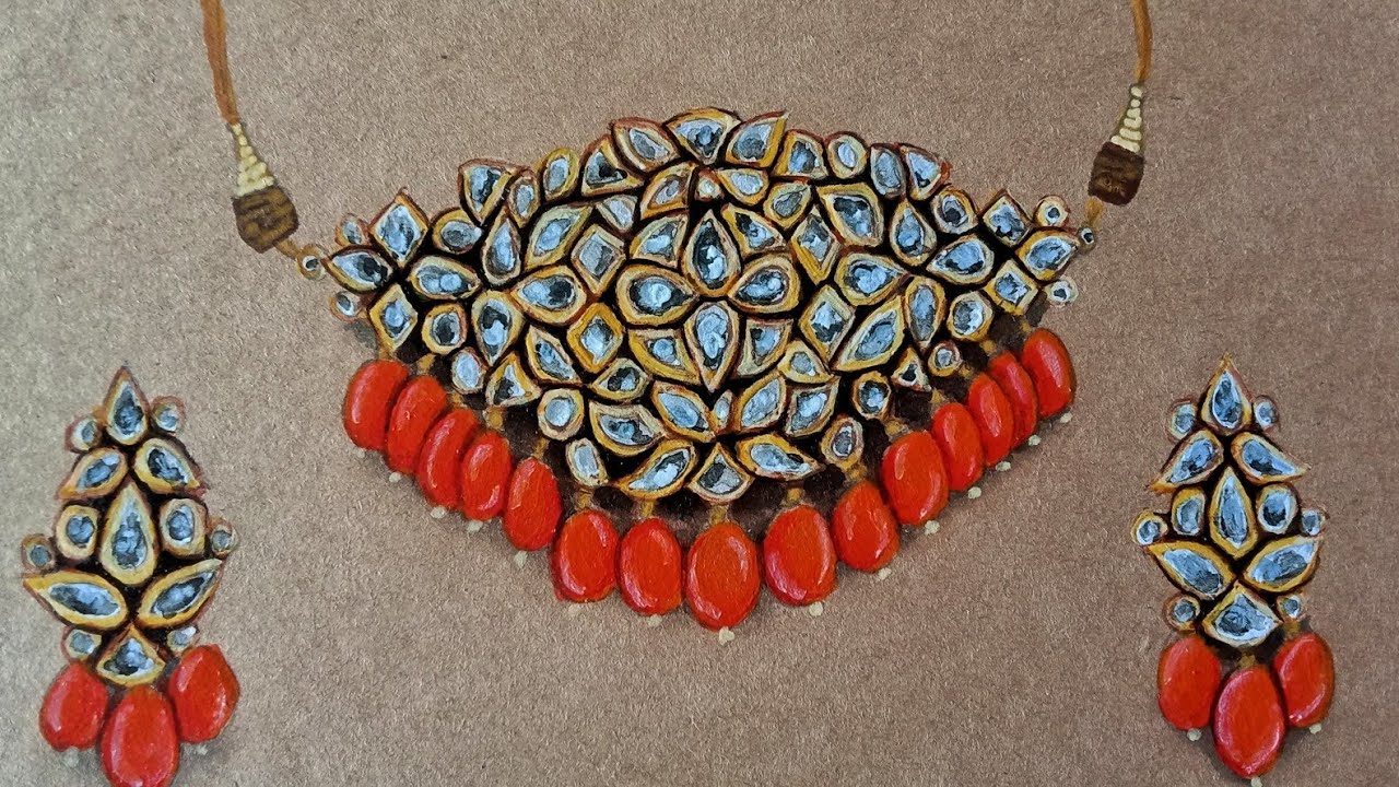 Kundan Jewellery Illustration | Browntone sheet | Braided art