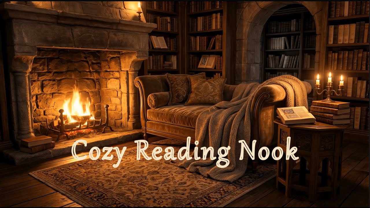 Fireplace Reading Nook 🕯️ Cozy Medieval Library Ambience for Reading & Relaxation (2 Hours)