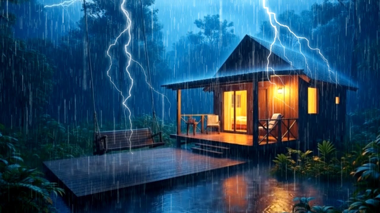 ASMR Rain and Thunder Sounds for Sleep | Cozy Cabin Storm Ambience 4K