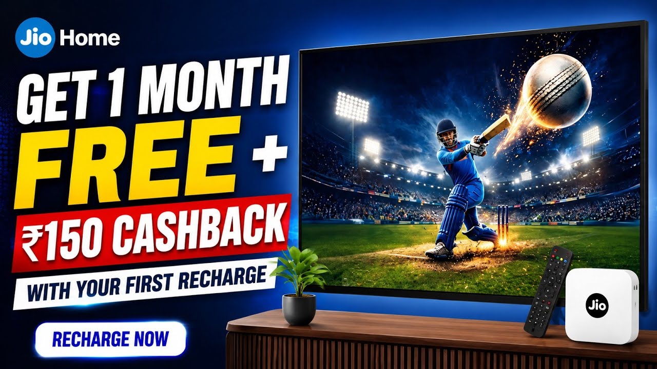 Jio Home New Offer 🔥 ₹150 Cashback + 1 Month FREE Recharge |First Recharge Par FREE Month + Cashback