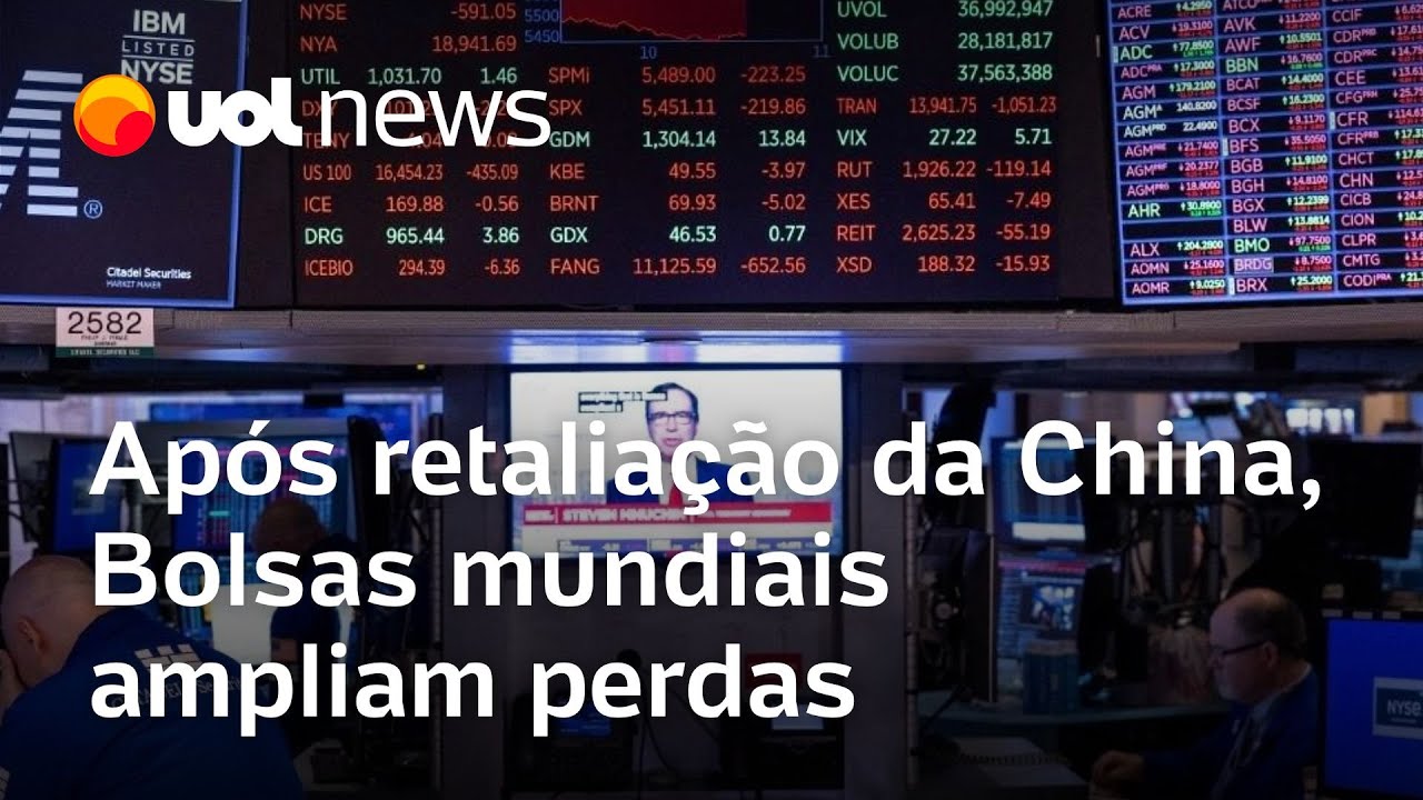 Bolsas mundiais ampliam perdas após retaliação da China às tarifas de Trump