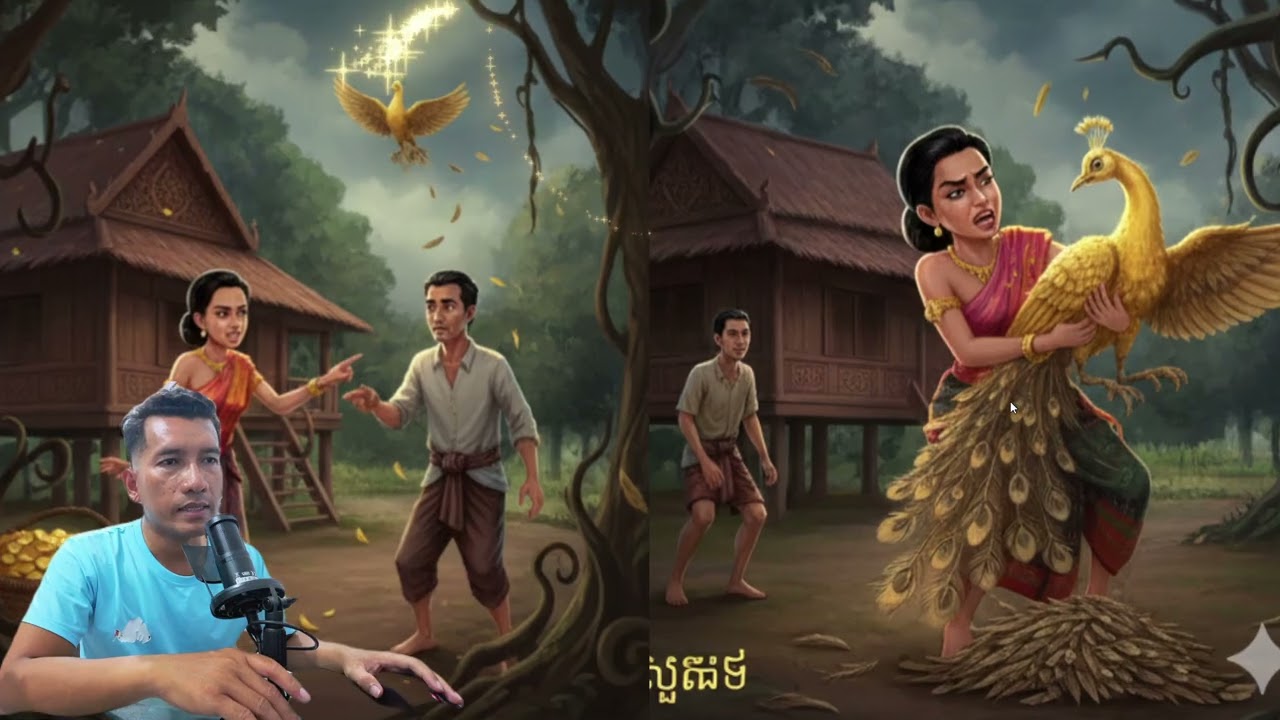 រឿងប្តីប្រពន្ធពីរនាក់ និងសត្វក្ងោកមាស, រឿងព្រេងនិទានខ្មែរ, Khmer Fairy Tale, Khmer Story.