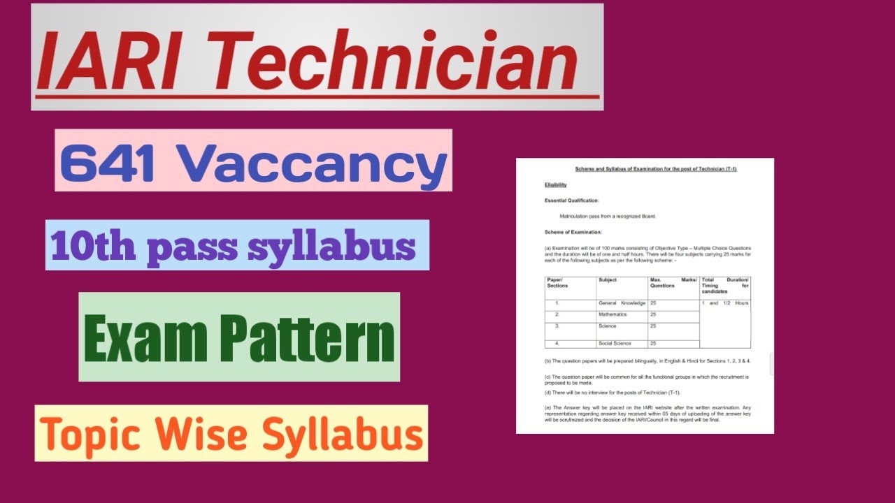IARI Technician Syllabus2022 / IARI Technician Recruitment 2022/IARI Technician Syllabus
